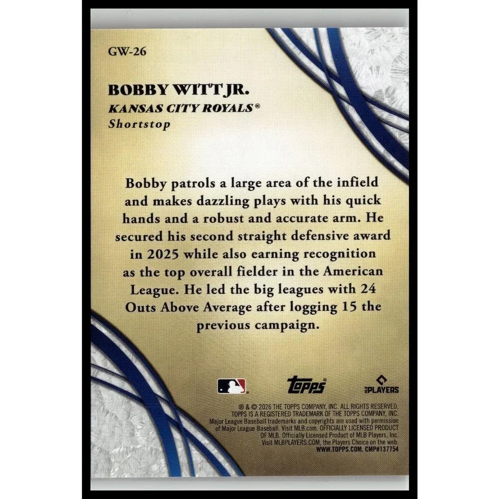 2026 Topps Bobby Witt Jr. #GW-26 Kansas City Royals Glove Work